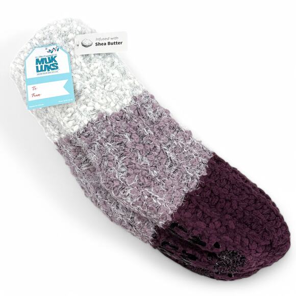 Muk Luks Purple Stripe Cabin Socks Shea Butter Infused No Slip S/M 6-8 - Picture 2 of 4